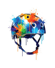Naklejka premium Colorful watercolor splatter helmet for extreme sports and safety