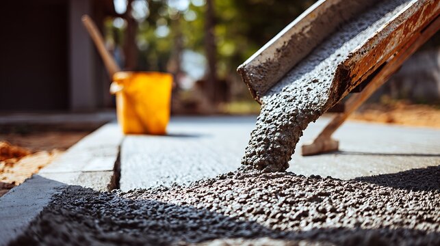 Concrete pouring from a chute outdoors