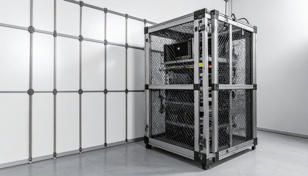 Makeshift Faraday cage constructed with conductive materials to protect electronics and equipment from electromagnetic interference
