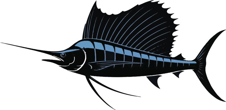 Atlantic sailfish or marlin silhouette design for sport fishing emblem and tournament branding