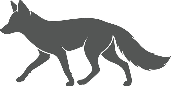Silhouette of a fox walking, isolated on white background