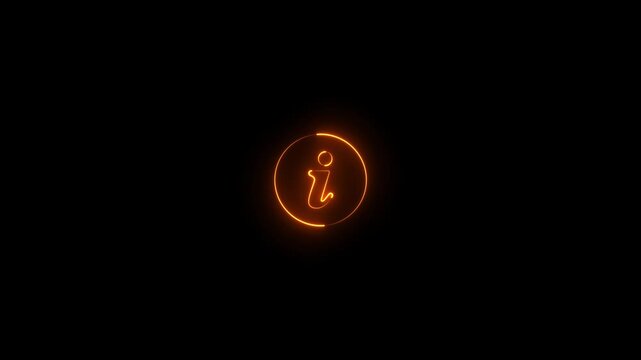 Neon glowing information icon video animation on black background. Neon lighting Info icon animation. info sign, information icon