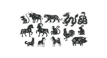 Chinese zodiac animals intricate vector illustration © MOHAMMAD ALI