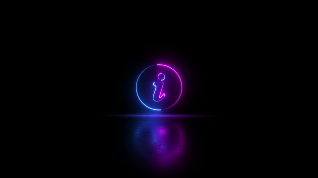 Neon glowing information icon video animation on black background. Neon lighting Info icon animation. info sign, information icon