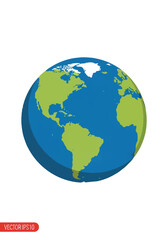 Fototapeta premium Minimalist vector illustration of planet Earth globe showing North and South America and the Atlantic Ocean isolated on a white background in flat design style for geography.
