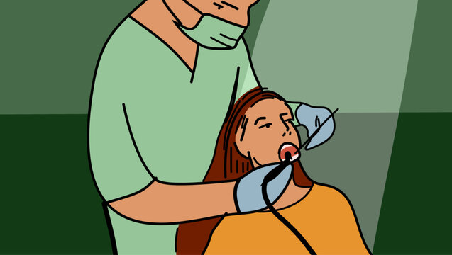 Patient at the dentist, color vector illustration.