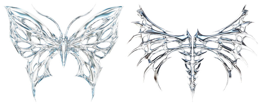 PNG Futuristic metallic butterfly wings on transparent background