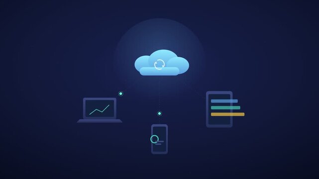 A video showcasing cloud computing technology with various devices connected
