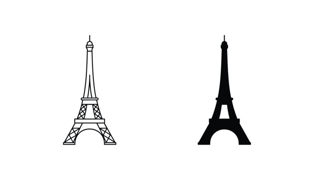 Eiffel tower icon in black and white vector style