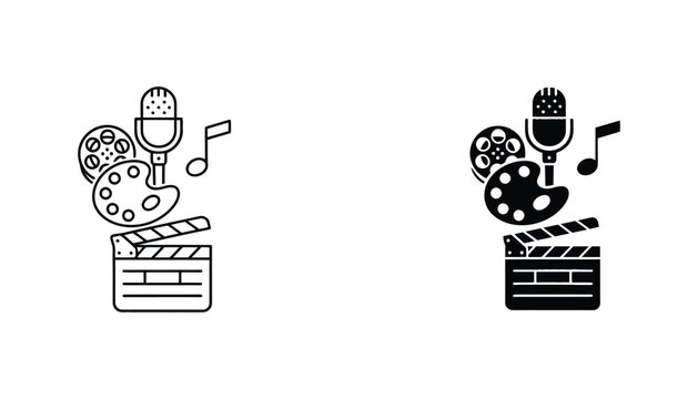 Film reel with microphone and music notes icon