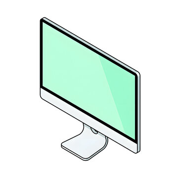 Clean isometric computer screen with light green panel for interface design projects.