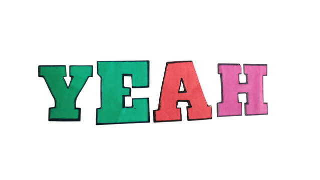 Colorful cheerful yeah text in vibrant letters