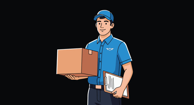 Delivery man holding cardboard box.
