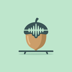 A stylized flat illustration of an acorn with sound wave lines © Zaidi