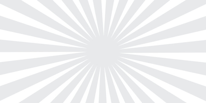 Abstract white and gray sunburst background with radial rays. Retro comic pop art pattern with zoom line effect for minimalist web banner.