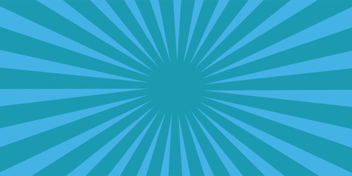 Abstract blue cyan sunburst background with radial rays. Retro comic pop art pattern with zoom line effect for banner, poster, or website.