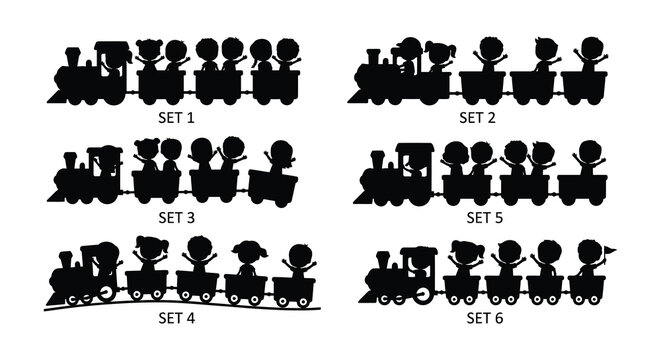 Train Silhouette Collection Flat Vector Illustration On White Background