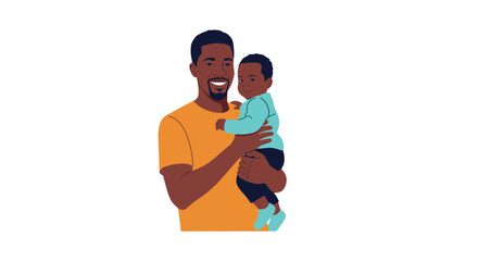 Fototapeta premium Happy Black Father Holding His Baby Son Smiling Together Isolated on White Background