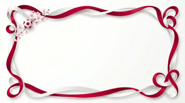 Maroon and White Ribbon Frame with Soccer Ball, Qatari National Colors Border Design