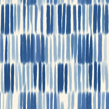 Seamless blue watercolor stripe pattern with vertical brush marks and tie dye texture on white background