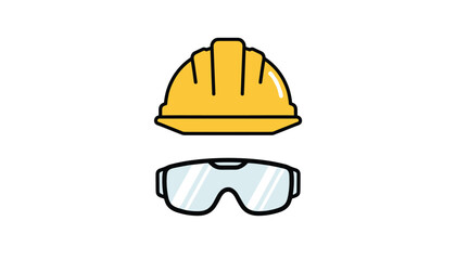 Fototapeta premium Safety first concept featuring a yellow industrial hard hat and clear protective goggles on a white background.
