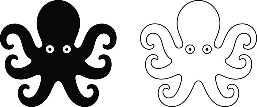 Minimalist octopus vector illustration, Minimalist octopus icon set