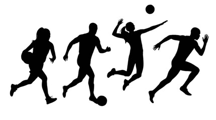 Black silhouettes of people playing soccer and volleyball © Md