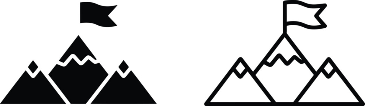 Mountain peak flag vector illustration, Mountain peak flag icon set