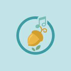 A stylized golden acorn icon with a musical note symbol inside © Schneider