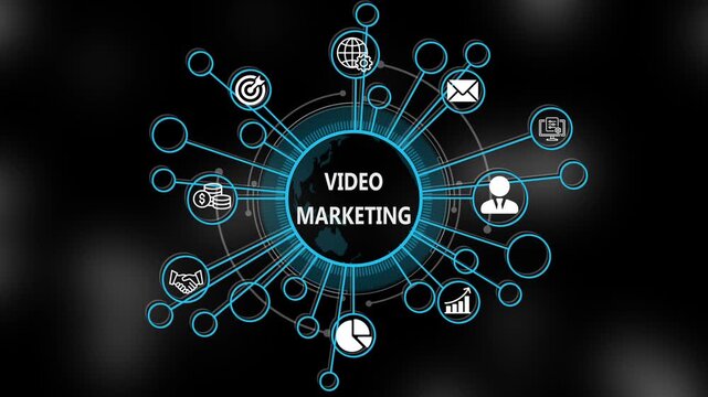 Video marketing concept 3d illustration. Business, technology, internet and networking concept. Strategic financial success vision displayed on a virtual screen. 4k video