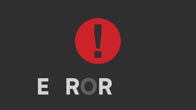 Blinking error warning animation with exclamation mark and typography on dark background