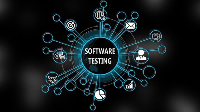 Software testing concept 3d illustration. Business, technology, internet and networking concept. Strategic financial success vision displayed on a virtual screen. 4k video