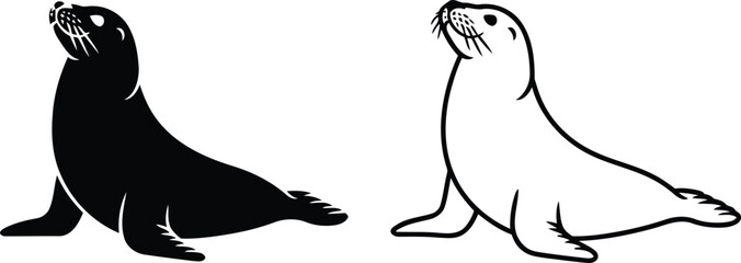 Playful harbor seal vector illustration, Playful harbor seal icon set © Rahat Hossain