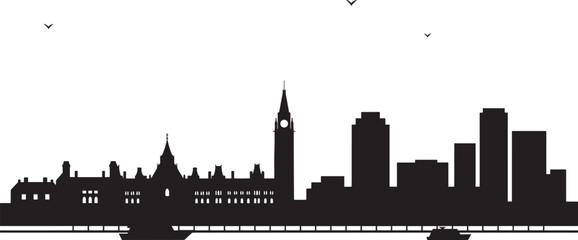Obraz premium Ottawa urban skyline. Modern minimalist cityscape graphic, perfect for travel, banners. Vector Black silhouettes illustration