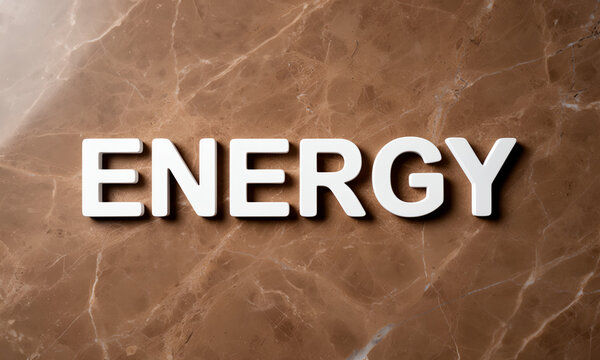 3D White Lettering Spelling Energy Placed on a Luxurious Brown Marble Surface Background