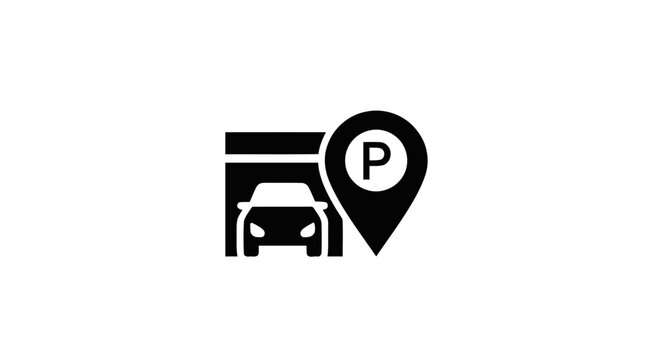 Black parking sign with car icon.
