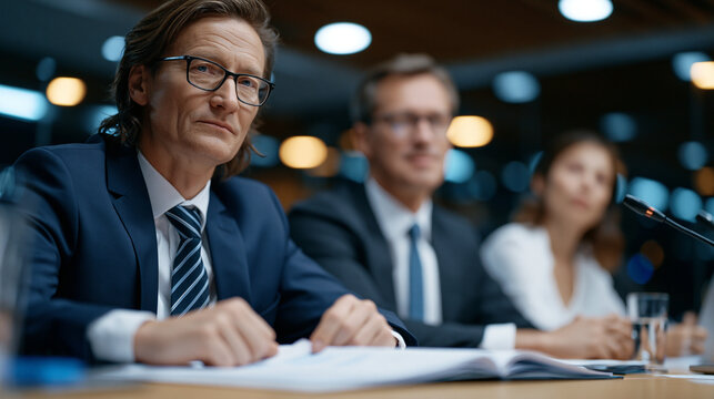 Ethics committee members seated around conference table reviewing gene patent controversy research dossier, bioethics panel debating intellectual property implications of privatized human genomic se