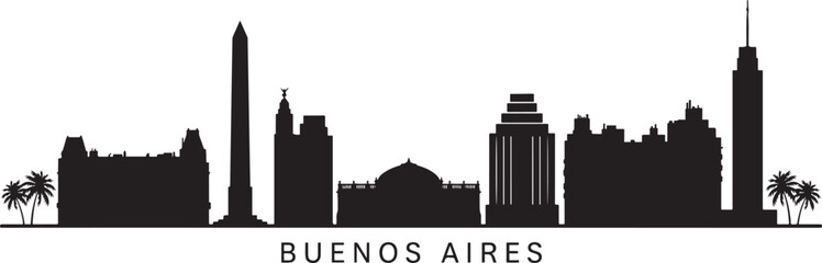 Fototapeta premium Buenos Aires urban skyline. Modern minimalist cityscape graphic, perfect for travel. Vector Black silhouettes illustration