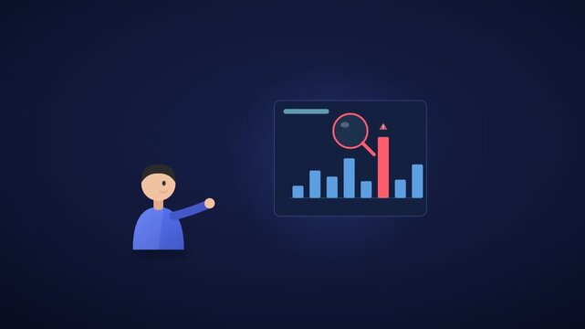 A man presenting a video about business data analysis and statistics