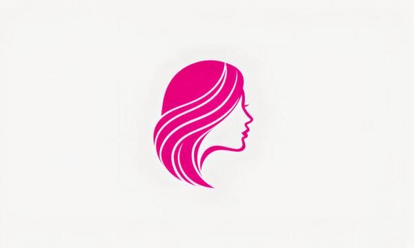 Minimalist Pink Vector Silhouette Icon of a Beautiful Woman Profile With Flowing Hair