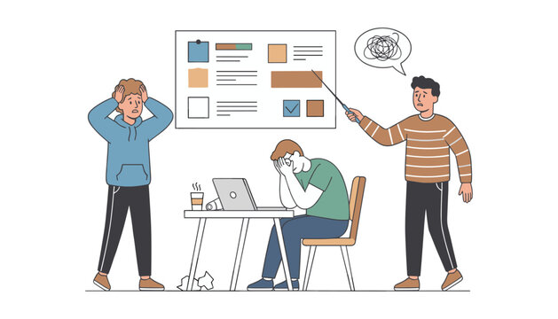 Stressed office employees dealing with heavy workload and difficult deadline pressure workload pressure