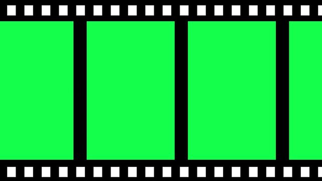 Vintage Film Strip black Screen Overlay Animation, Movie Film Strip black Screen Background Loop, Movie Strip Border with Chromakey Screen Animation video.