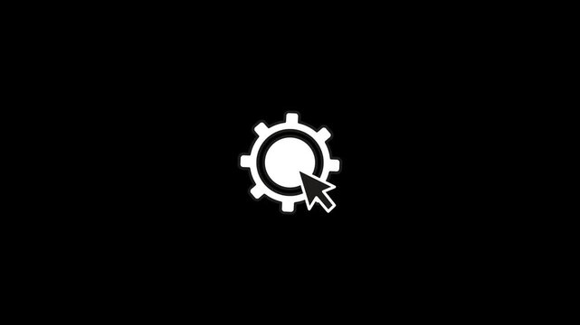 Animated gear and mouse cursor click icon. Settings, configuration or options concept with alpha channel transparent background.