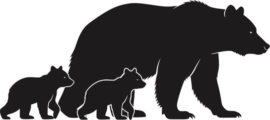 Bear family silhouette set with adult bear and cubs wildlife illustration © Hafsa