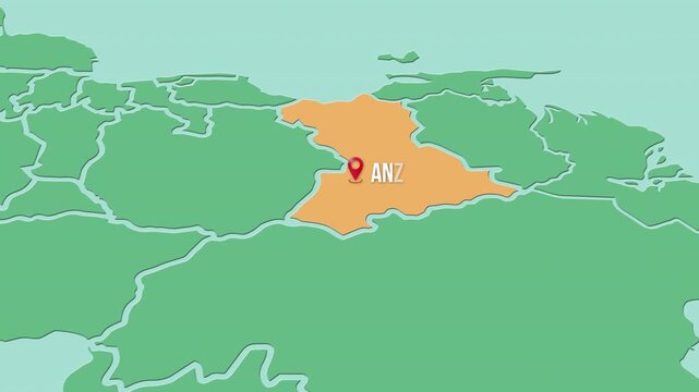 Mapa de Venezuela  con divisi&oacute;n pol&iacute;tica resaltando el estado Anzo&aacute;tegui