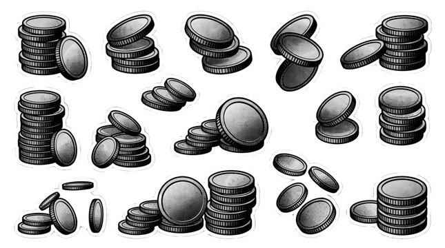 Collection of various coins stacked and scattered