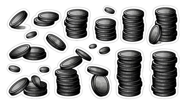 Collection of various coins stacked and scattered