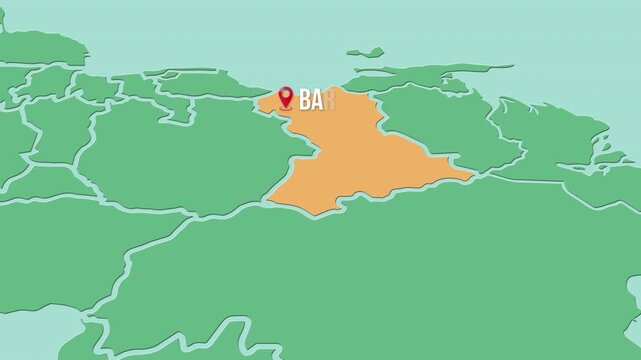 Mapa de Venezuela  con divisi&oacute;n pol&iacute;tica resaltando el estado Anzo&aacute;tegui con su capital Barcelona