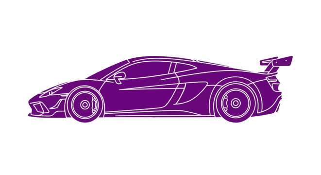Sleek purple sports car silhouette with aerodynamic design and prominent rear spoiler