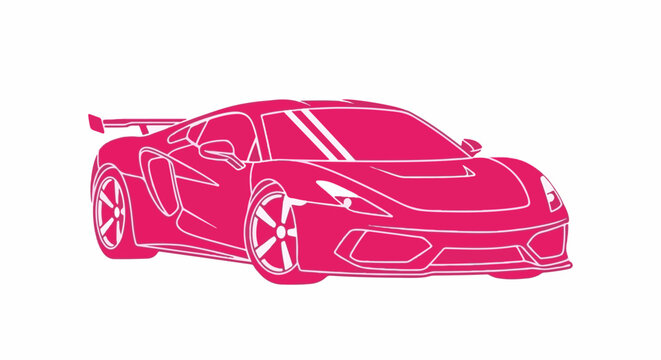 Sleek, pink sports car with white accents and a prominent rear spoiler